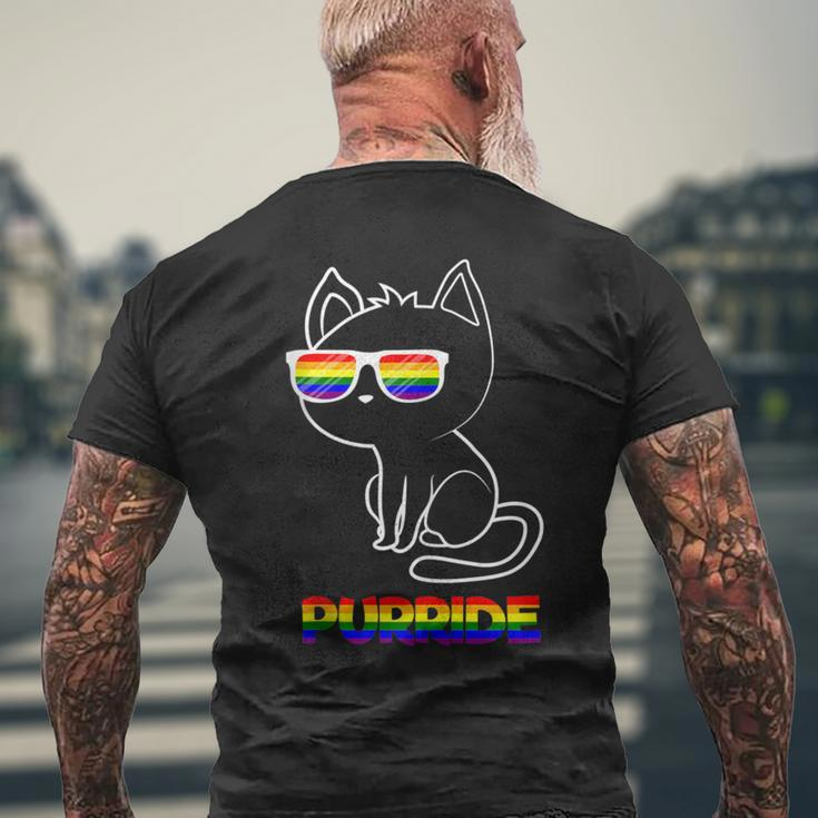 Purride Lgbt Flag Sunglasses Cute Gay Pride Cat Lover Men's T-shirt Back Print Gifts for Old Men