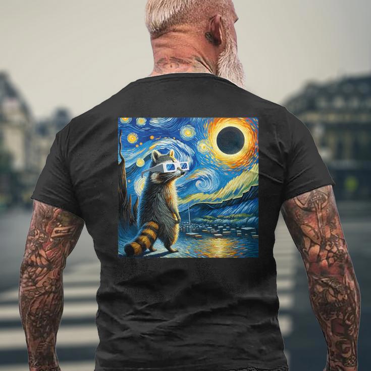 Raccoon Total Solar Eclipse 2024 Van Gogh Raccoon Glasses Men's T-shirt Back Print Gifts for Old Men