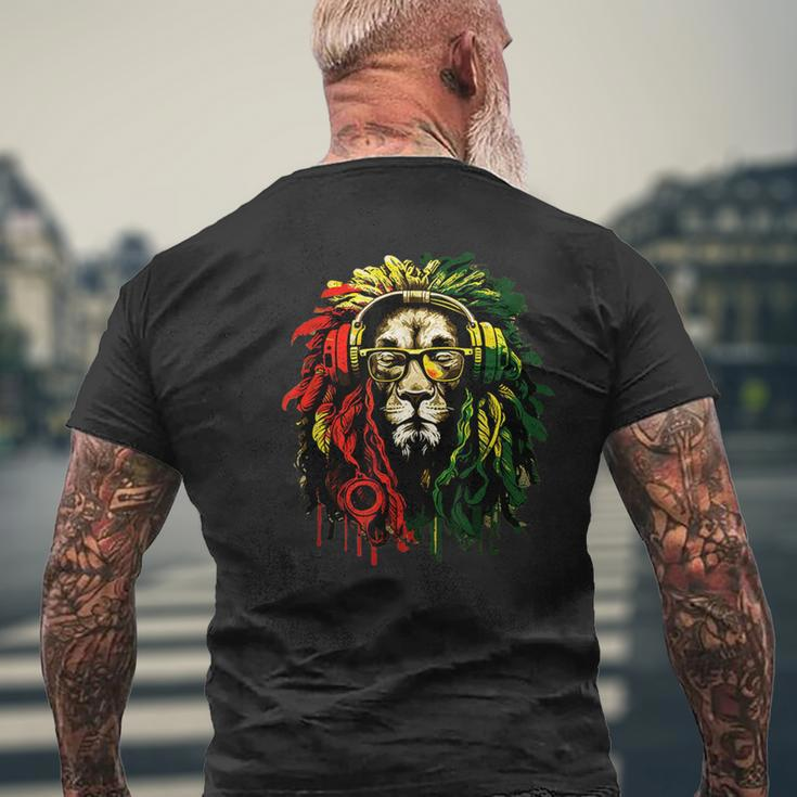 Rasta Reggae Music Headphones Hippie Reggae Lion Of Judah Men's T-shirt Back Print Gifts for Old Men