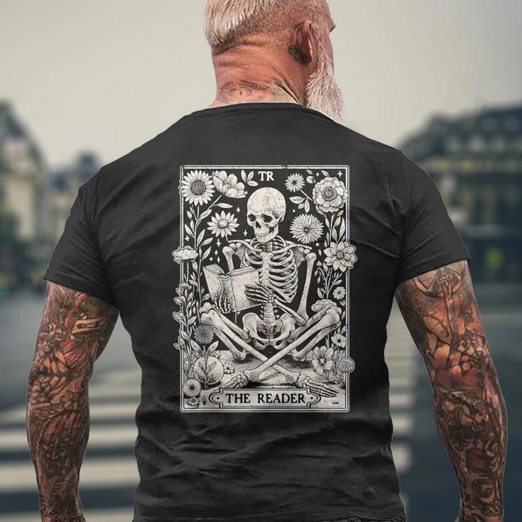 The Reader Tarot Card Book Lover Skeleton Reading Book Men's T-shirt Back Print Gifts for Old Men
