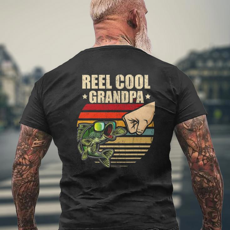Reel Cool Grandpa Retro Fishing Father's Day Fist Bump Mens Back Print T-shirt Gifts for Old Men