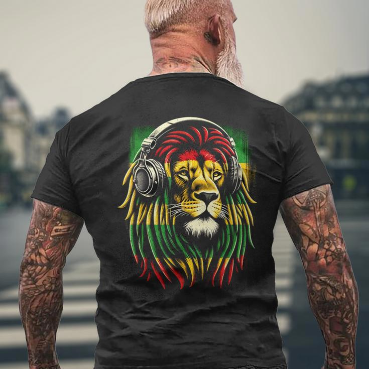 Reggae Lion Roar Rasta With Headphones Men's T-shirt Back Print Gifts for Old Men