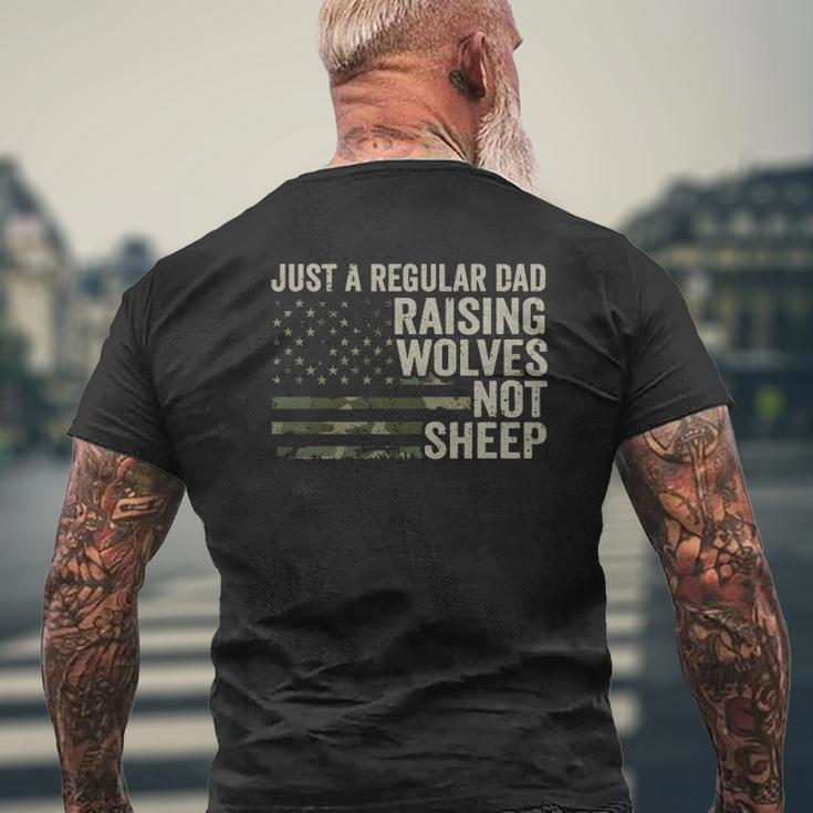 Regular Dad Raising Wolves Not Sheep Soldier Camo Usa Flag Mens Back Print T-shirt Gifts for Old Men