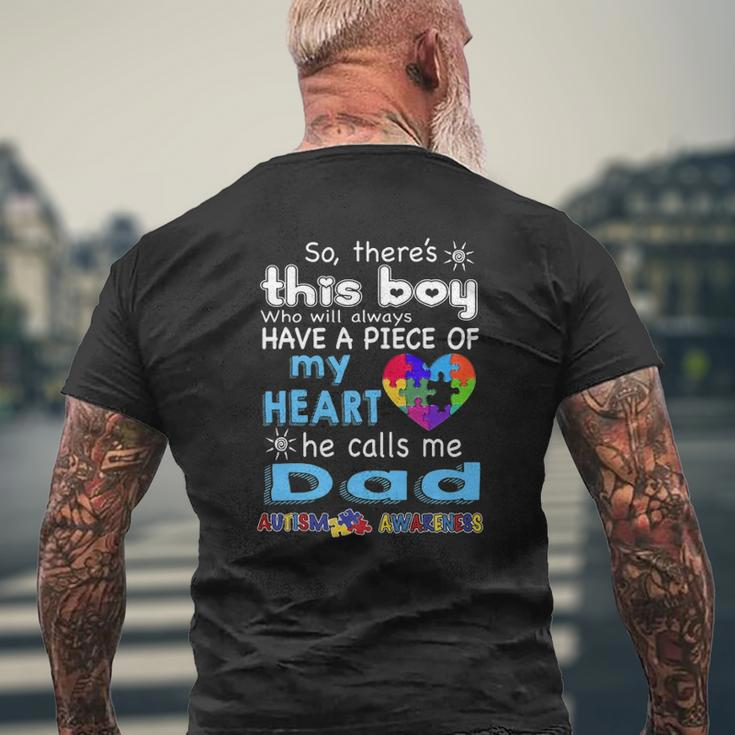 There's This Boy He Call Me Dad Autism Awareness Mens Back Print T-shirt Gifts for Old Men