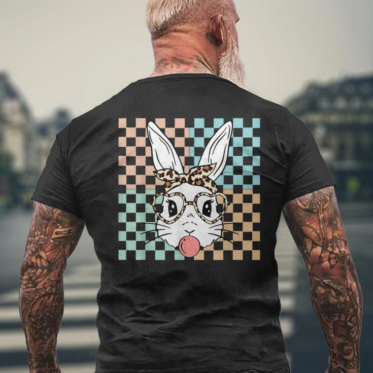 Retro Checkered Bunny Rabbit Face Bubblegum Happy Easter Men's T-shirt Back Print Gifts for Old Men