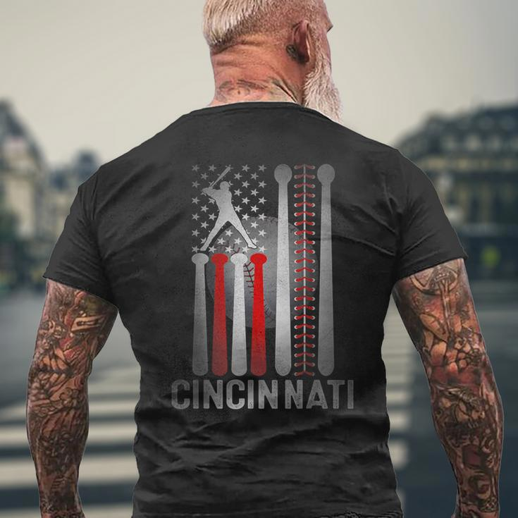 Retro Cincinnati American Flag Distressed Baseball Fans Men's T-shirt Back Print Gifts for Old Men
