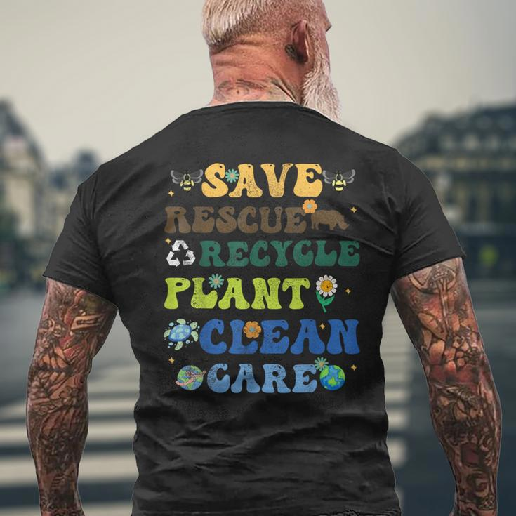 Retro Earth Day Save Bees Rescue Animals Recycle Plastics Men's T-shirt Back Print Gifts for Old Men
