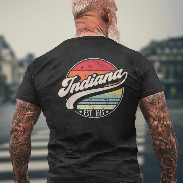 Retro Indiana Home State In Cool 70S Style Sunset Men's T-shirt Back Print Gifts for Old Men