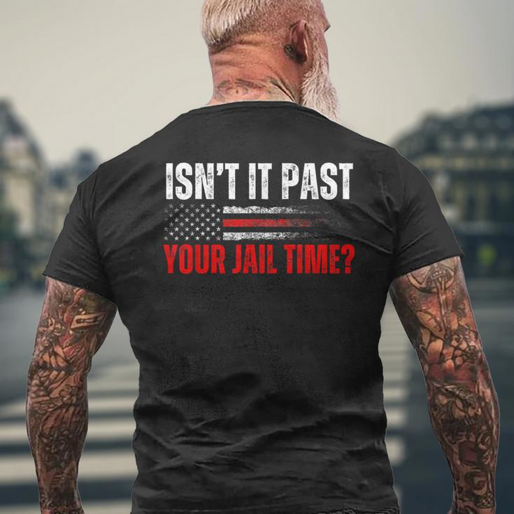 Retro Isn't It Past Your Jail Time Vintage American Flag Men's T-shirt Back Print Gifts for Old Men
