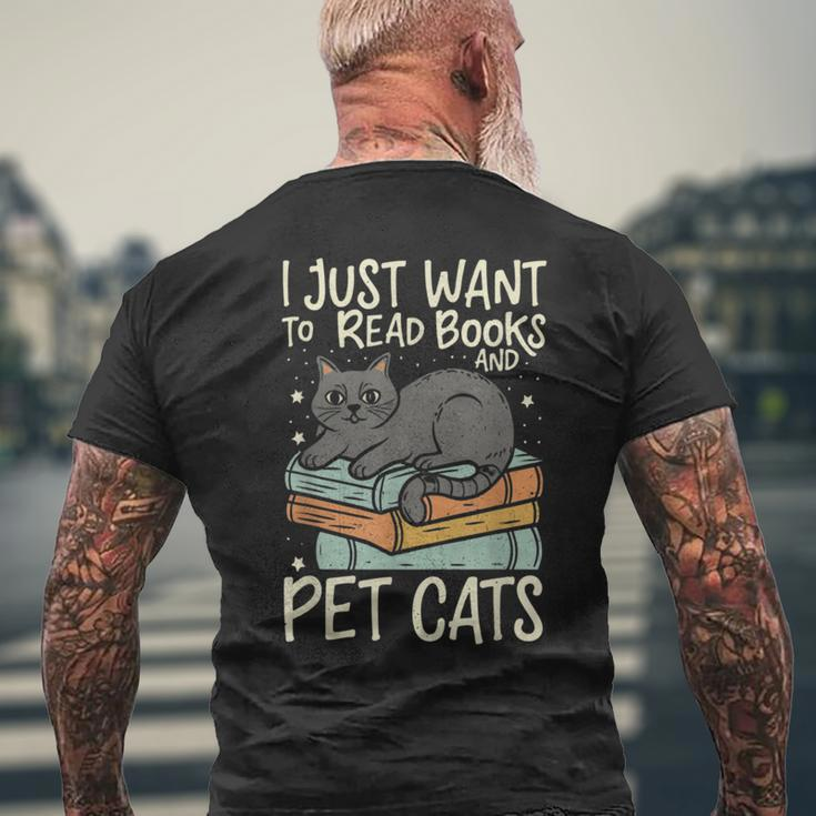 Retro I Just Want To Read Books And Pet Cats Cat Men's T-shirt Back Print Gifts for Old Men
