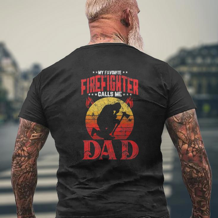 Retro Style My Favorite Firefighter Calls Me Dad Fathers Day Mens Back Print T-shirt Gifts for Old Men