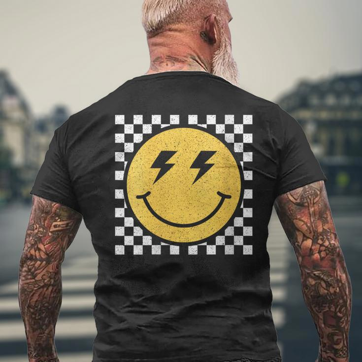 Retro Yellow Happy Face Checkered Pattern Smile Face Trendy Men's T-shirt Back Print Gifts for Old Men