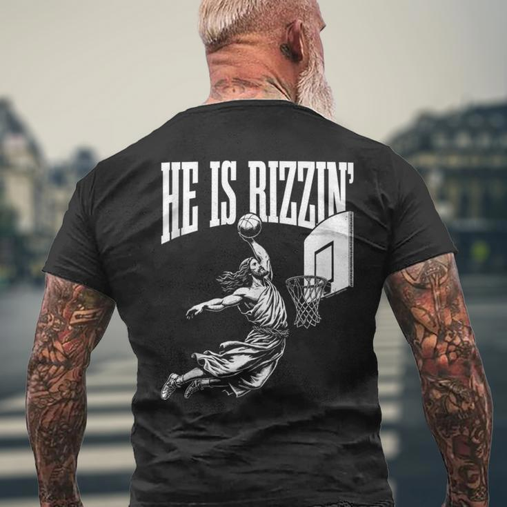 He Is Rizzin Jesus Basketball Meme Men's T-shirt Back Print Gifts for Old Men
