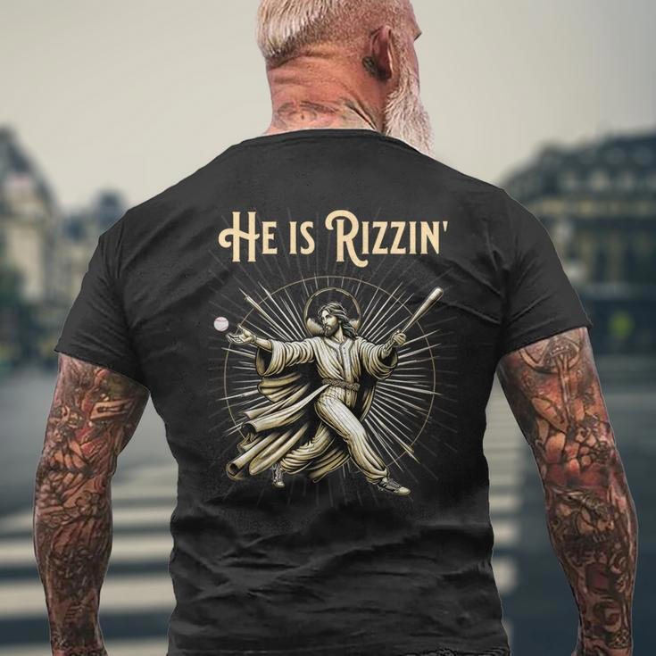 He Is Rizzin Jesus Playing Baseball Men's T-shirt Back Print Gifts for Old Men