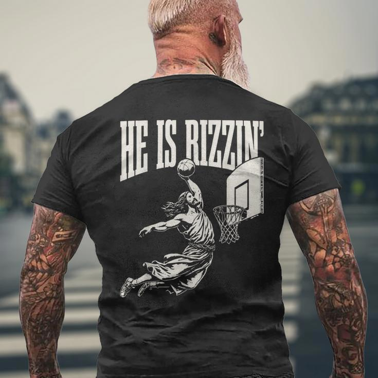 He Is Rizzin' Jesus Playing Basketball Men's T-shirt Back Print Gifts for Old Men