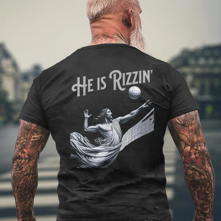 He Is Rizzin Jesus Playing Volleyball Sports Rizz Men's T-shirt Back Print Gifts for Old Men