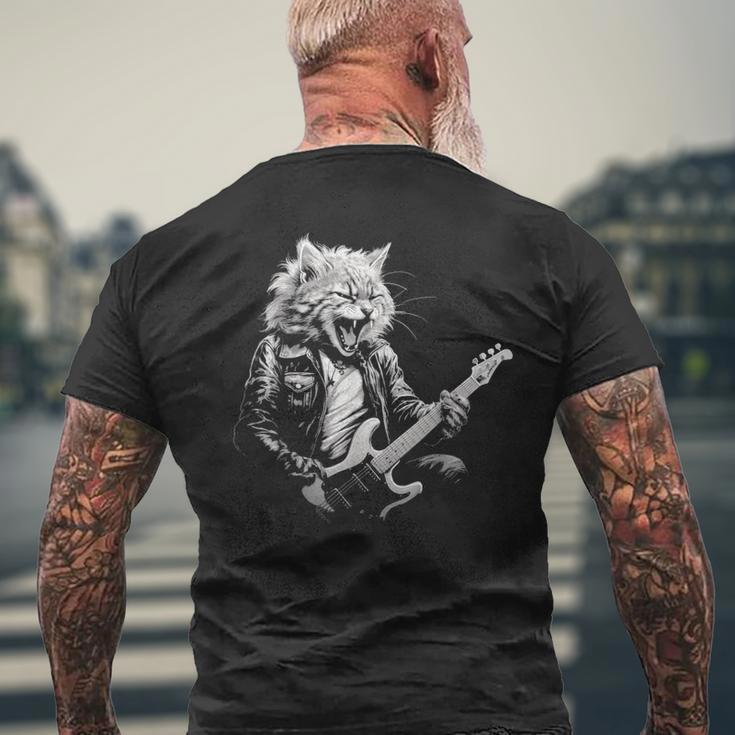 Rock Cat Playing Guitar Guitar Cat Womens Men's T-shirt Back Print Gifts for Old Men