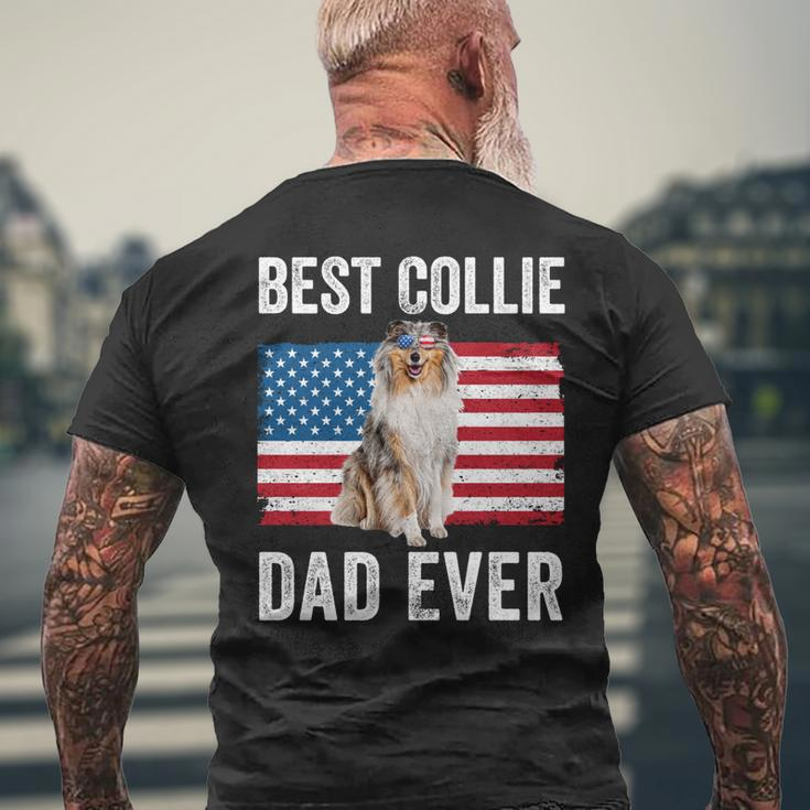 Rough Collie Dad American Flag Collie Dog Lover Owner Mens Back Print T-shirt Gifts for Old Men