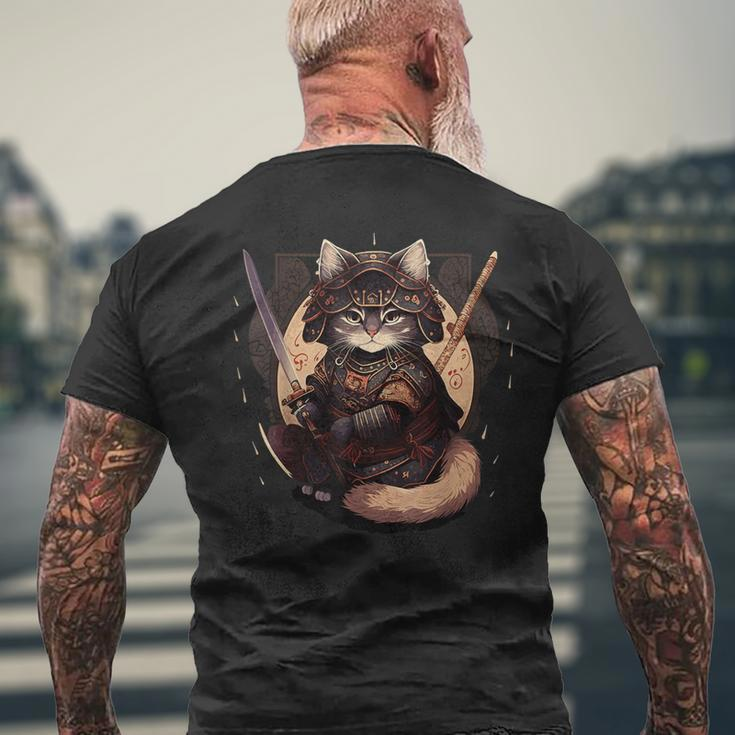 Samurai Cat Warrior Japanese Ninja Cat Kawaii Men's T-shirt Back Print Gifts for Old Men
