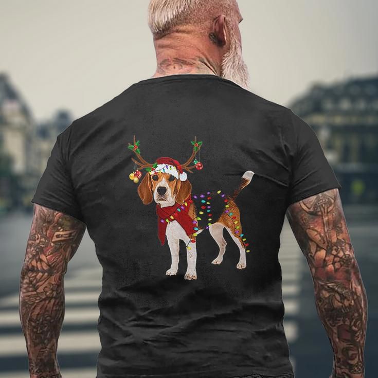 Santa Beagle Reindeer Light Christmas Mens Back Print T-shirt Gifts for Old Men