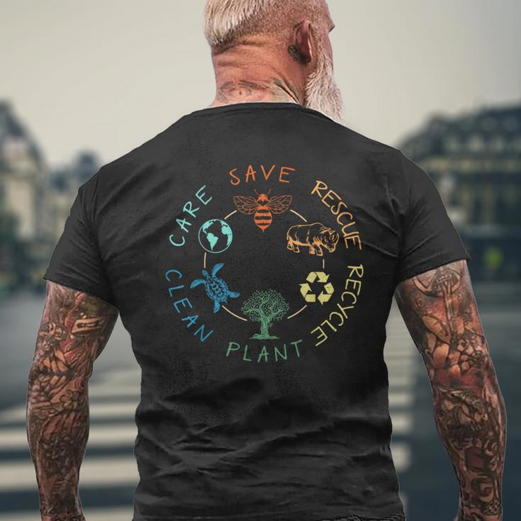 Save Bees Rescue Animals Recycle Plastic Earth Day 2024 Men's T-shirt Back Print Gifts for Old Men