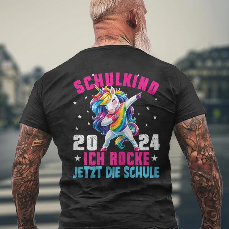 Schulkind 2024 Dabbing Unicorn Ich Rocke Jetzt Die Schule T-Shirt mit Rückendruck Geschenke für alte Männer