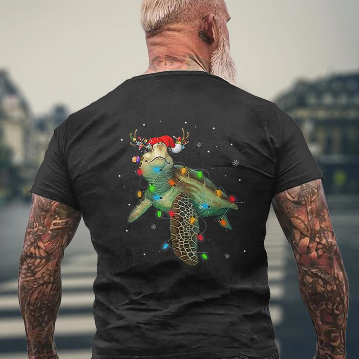 Sea Turtle Christmas Lights Santa Hat Merry Christmas Mens Back Print T-shirt Gifts for Old Men