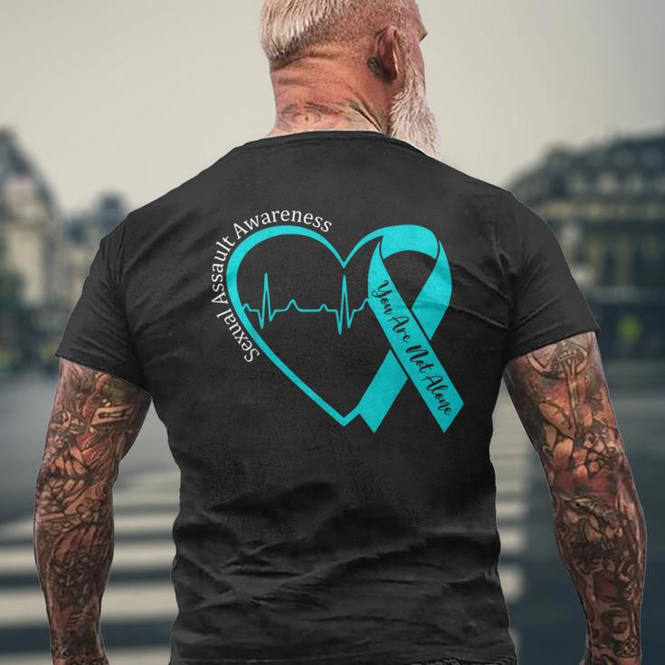 Sexual Assault Awareness Month Heart Teal Ribbon Support Men's T-shirt Back Print Gifts for Old Men