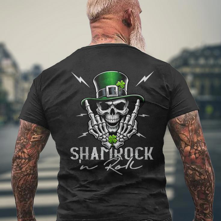 Shamrock N Roll Irish Skull St Patrick's Rocker Men's T-shirt Back Print Gifts for Old Men