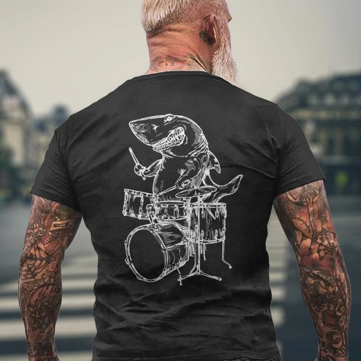 Shark Playing Drums Ocean Drummer Beach Men's T-shirt Back Print Gifts for Old Men