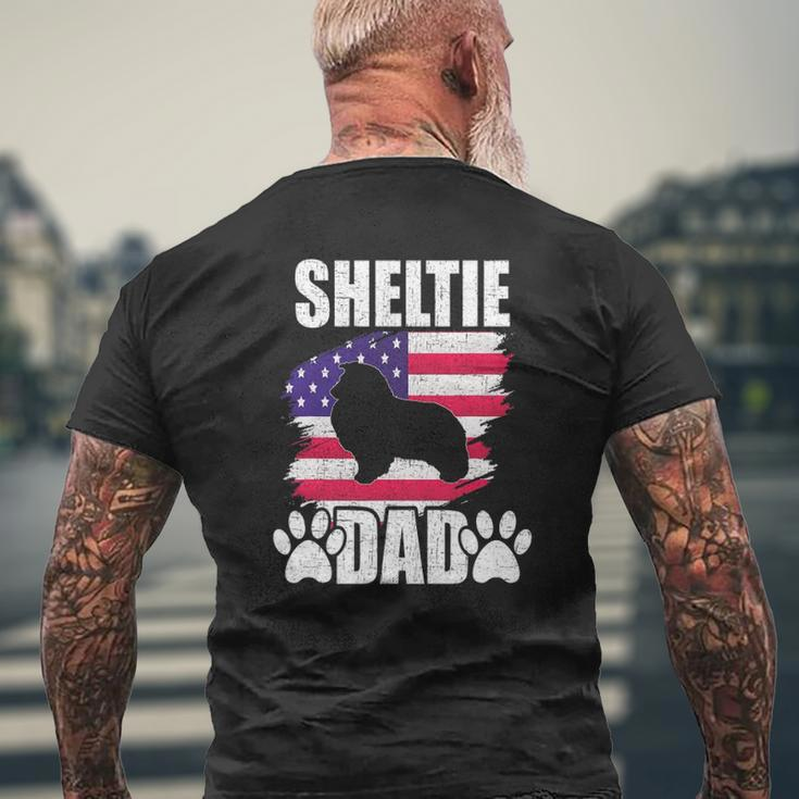 Sheltie Dad Dog Lover American Us Flag Mens Back Print T-shirt Gifts for Old Men