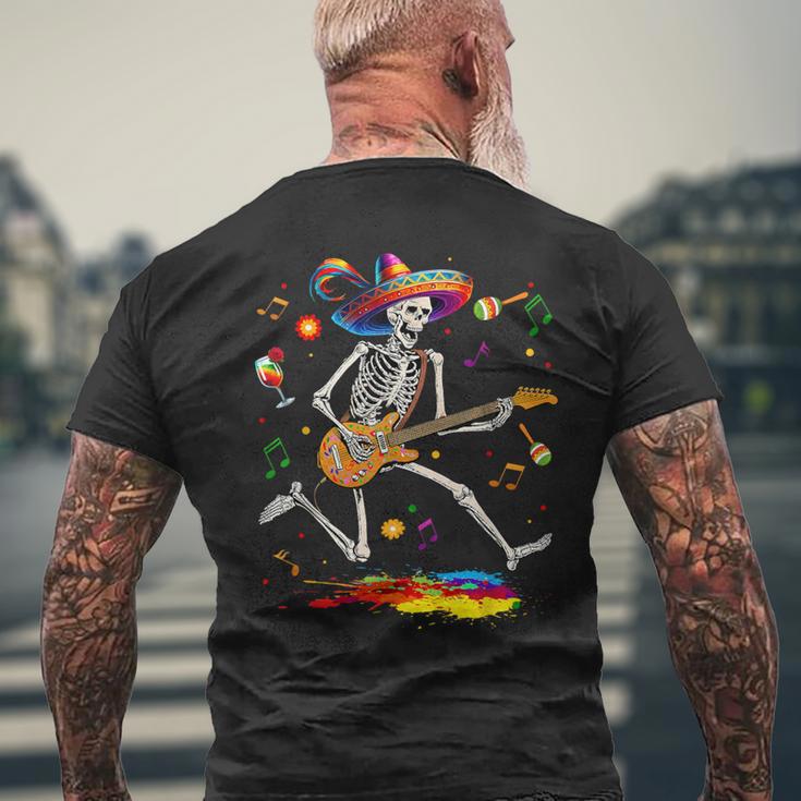 Skeleton Cinco De Mayo Mexican Electric Guitar Player Men's T-shirt Back Print Gifts for Old Men