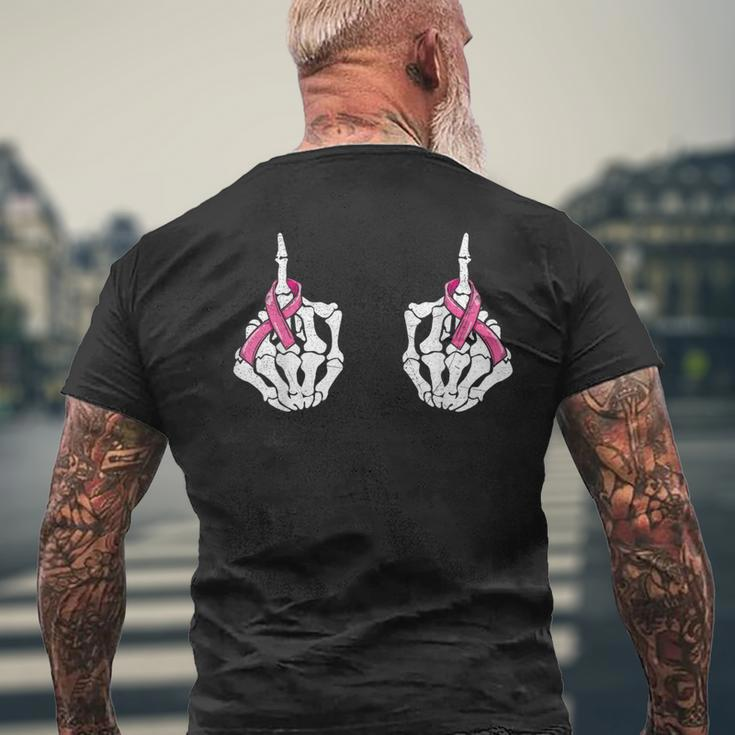 Skeleton Hand Fuck Cancer Pink Breast Cancer Awareness Men's T-shirt Back Print Gifts for Old Men