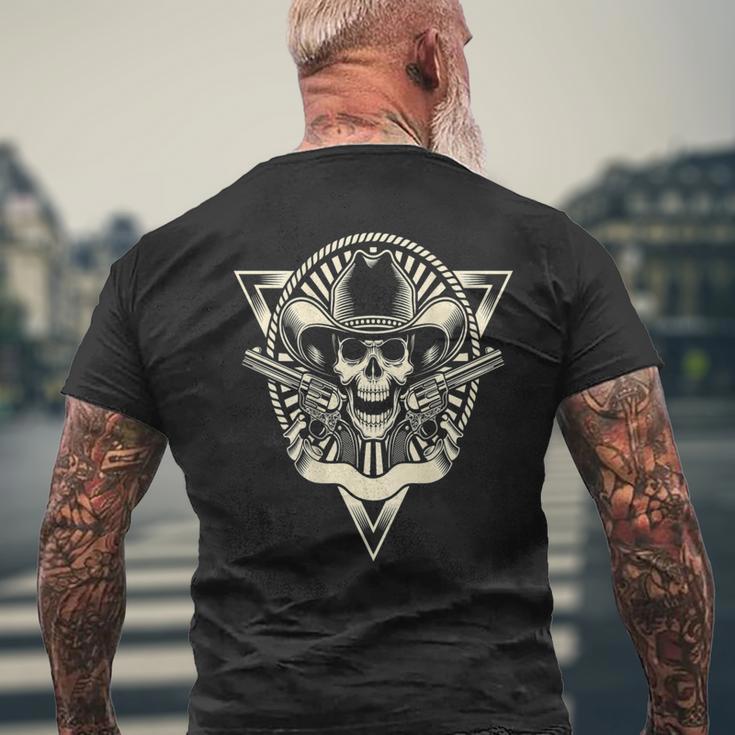 Skull Motorcycle Biker Cowboy Hat Outlaw Guns Men's T-shirt Back Print Gifts for Old Men