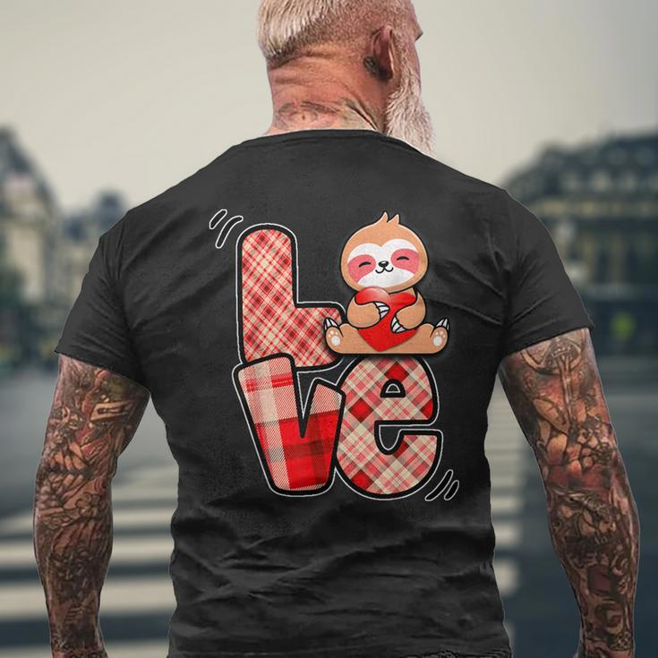 Sloth Love Holding Heart Valentines Day Cute Animal Lover Men's T-shirt Back Print Gifts for Old Men