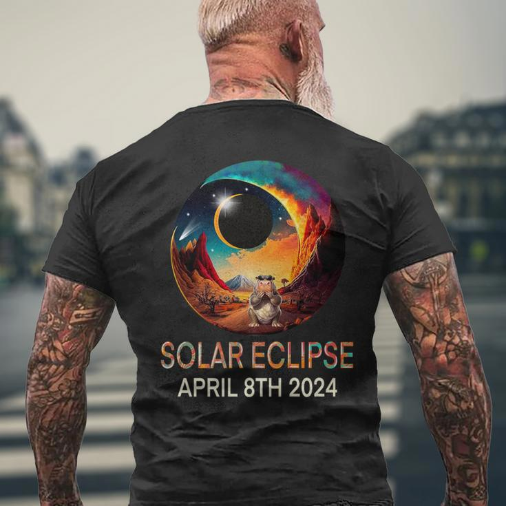 Solar Eclipse 2024 Hippo Wearing Solar Eclipse Glasses Men's T-shirt Back Print Gifts for Old Men