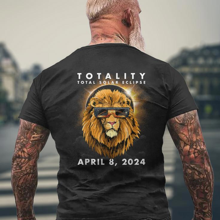 Solar Eclipse 2024 Lion Wearing Eclipse Glasses Men's T-shirt Back Print Gifts for Old Men