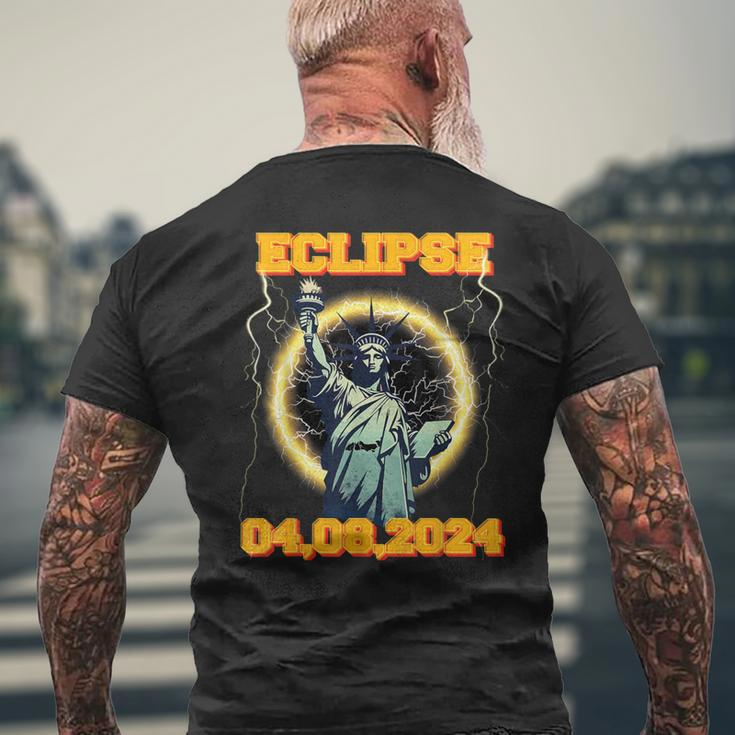 Solar Eclipse 2024 New York Statue Of Liberty Vantage Men's T-shirt Back Print Gifts for Old Men