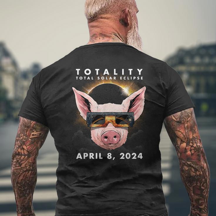 Solar Eclipse 2024 Pig Wearing Eclipse Glasses Men's T-shirt Back Print Gifts for Old Men