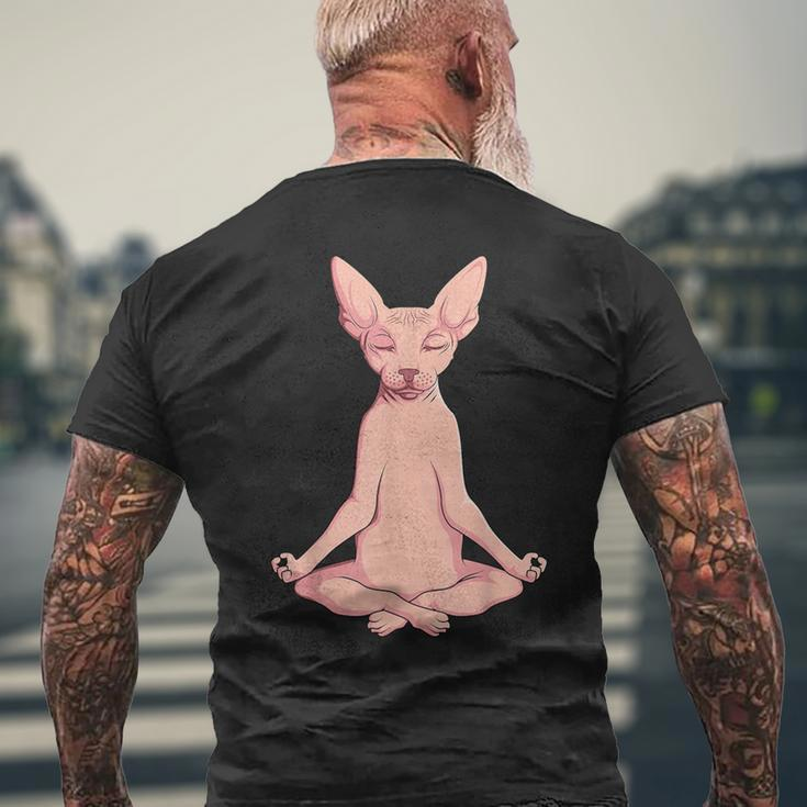 Sphynx Cat Yoga Meditation Breeder Hairless Pet Lover Men's T-shirt Back Print Gifts for Old Men
