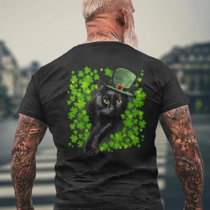 St Patrick Day Black Cat 3 Leaf Clover Kitten Lover Irish Men's T-shirt Back Print Gifts for Old Men