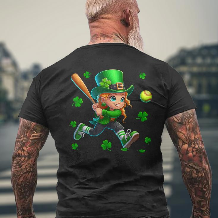 St Patrick's Day Man Playing Softball Shamrocks Player Team Men's T-shirt Back Print Gifts for Old Men