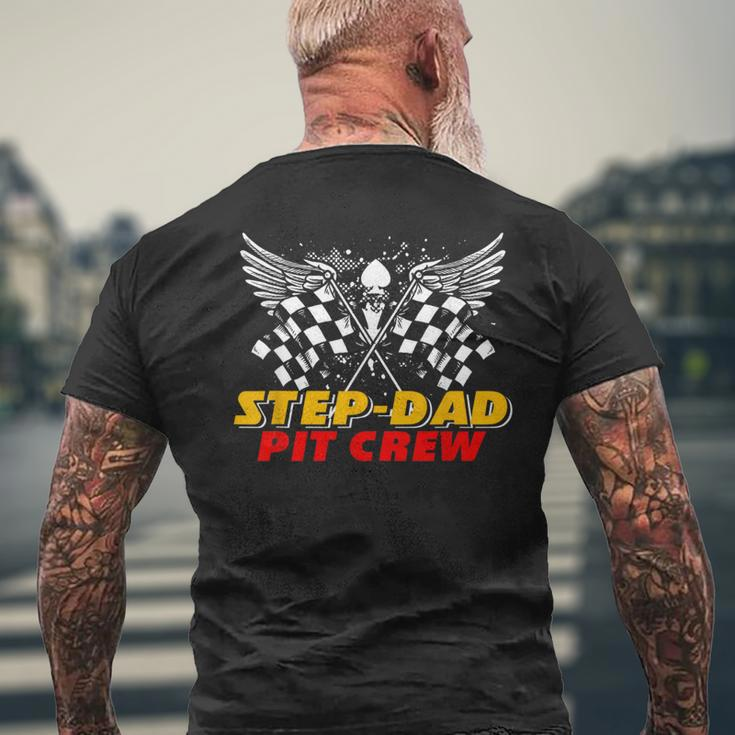 Step-Dad Pit Crew Race Car Birthday Party Matching Family Men's T-shirt Back Print Gifts for Old Men