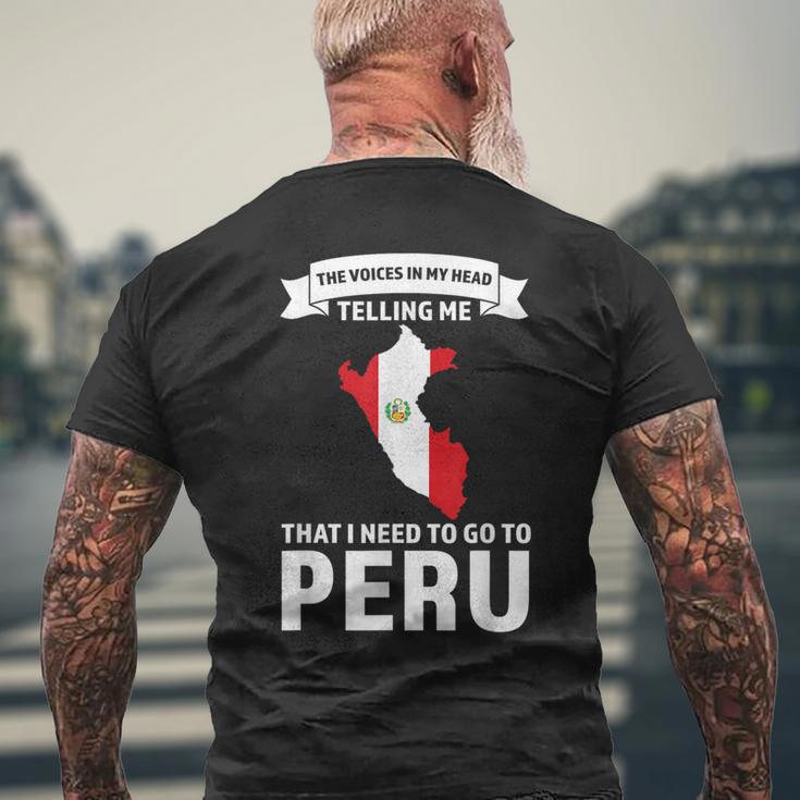 Stimme Sagt Mir Dass Ich Nach Peru Peru Gehen Muss T-Shirt mit Rückendruck Geschenke für alte Männer