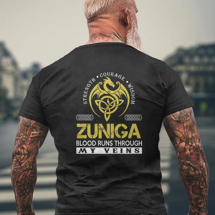 Strength Courage Wisdom Zuniga Blood Runs Through My Veins Name Shirts Mens Back Print T-shirt Gifts for Old Men