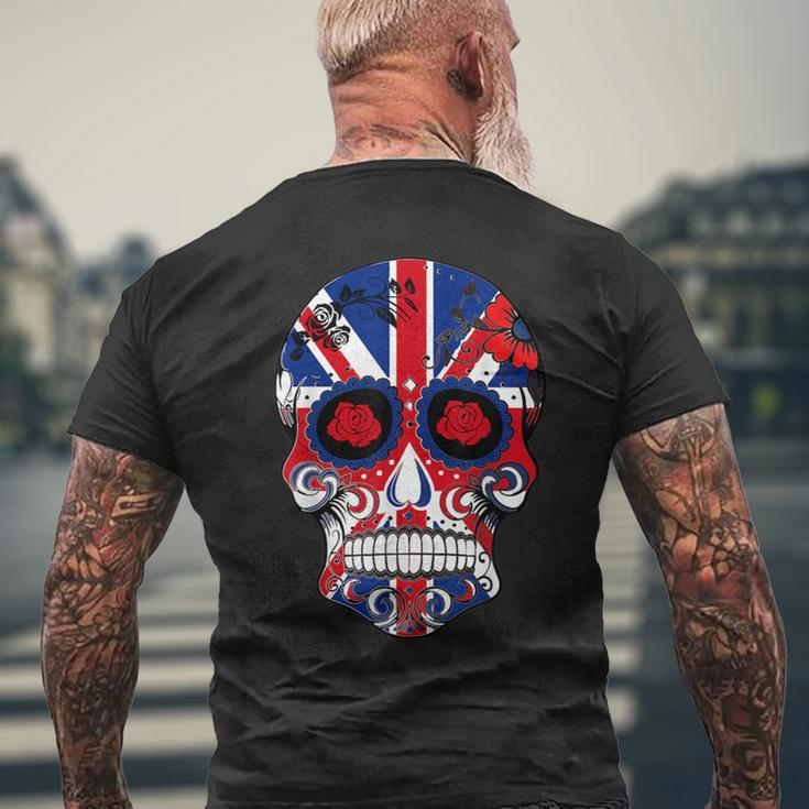 Sugar Skull Union Jack Flag Men's T-shirt Back Print Gifts for Old Men