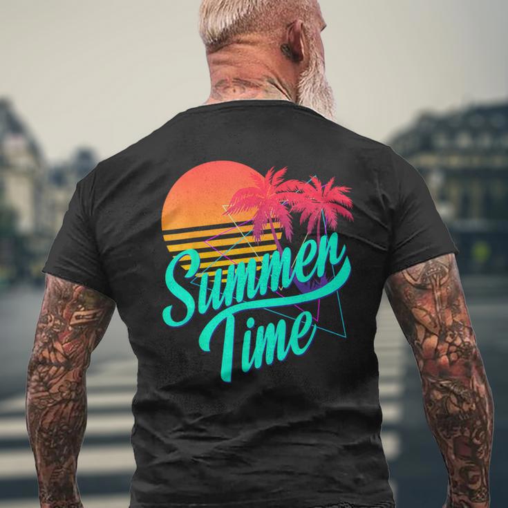 Summer Time Retro 80S Beach Scene With Palm Trees & Sunset Men's T-shirt Back Print Gifts for Old Men