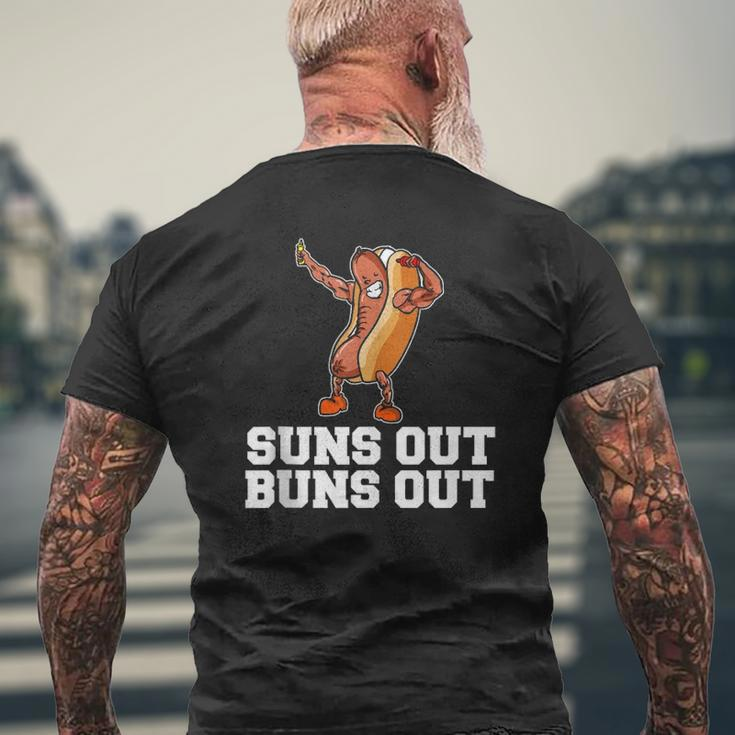 Suns Out Buns Out Hot Dog Cartoon Mens Back Print T-shirt Gifts for Old Men