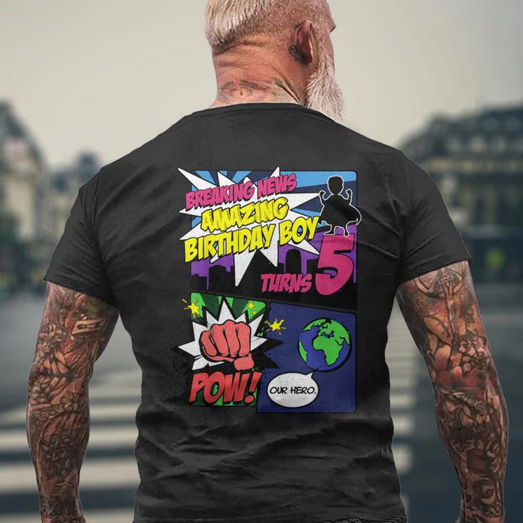 Superhero Birthday Boy Turns 5 Amazing Awesome Super Men's T-shirt Back Print Gifts for Old Men