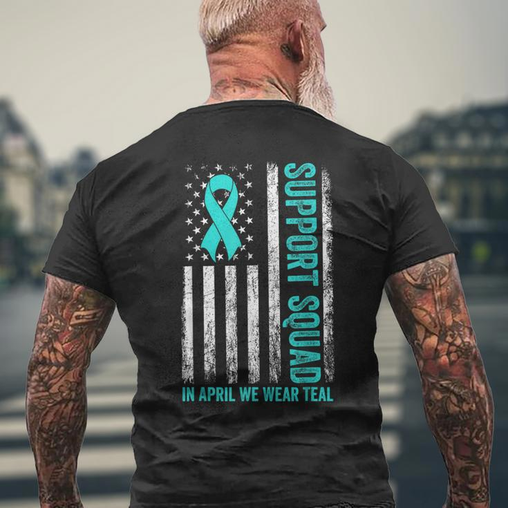 Support Squad American Flag Sexual Assault Awareness Month Men's T-shirt Back Print Gifts for Old Men